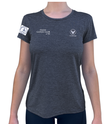 SWAN CANOE CLUB - Women's UV Performance Tech Tee- Charcoal - CUSTOM