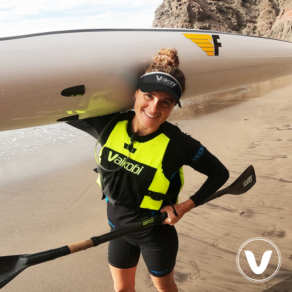 Professional surfski athlete wears Vaikobi life jacket