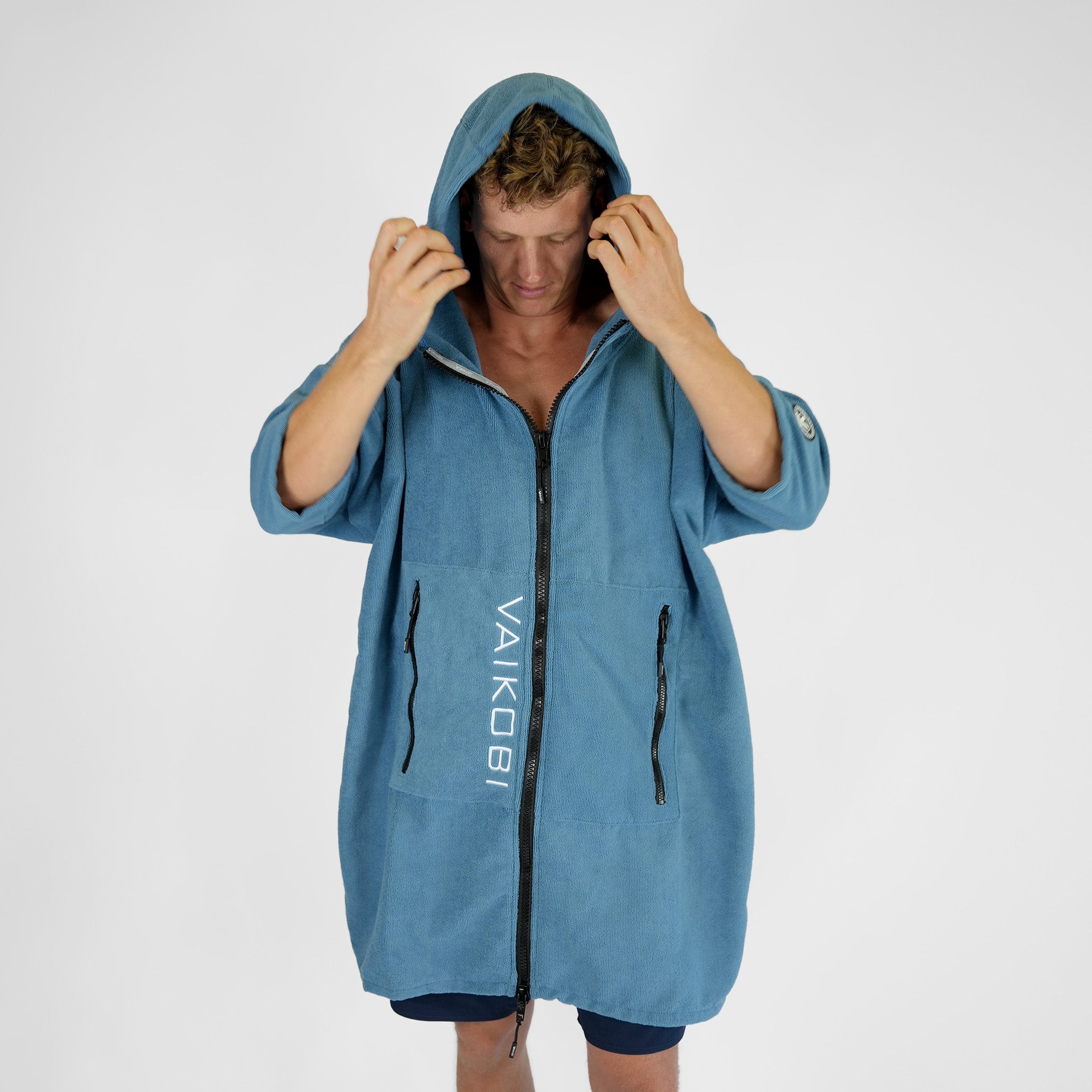 Full Zip Hooded Towel - Ocean Blue | Vaikobi