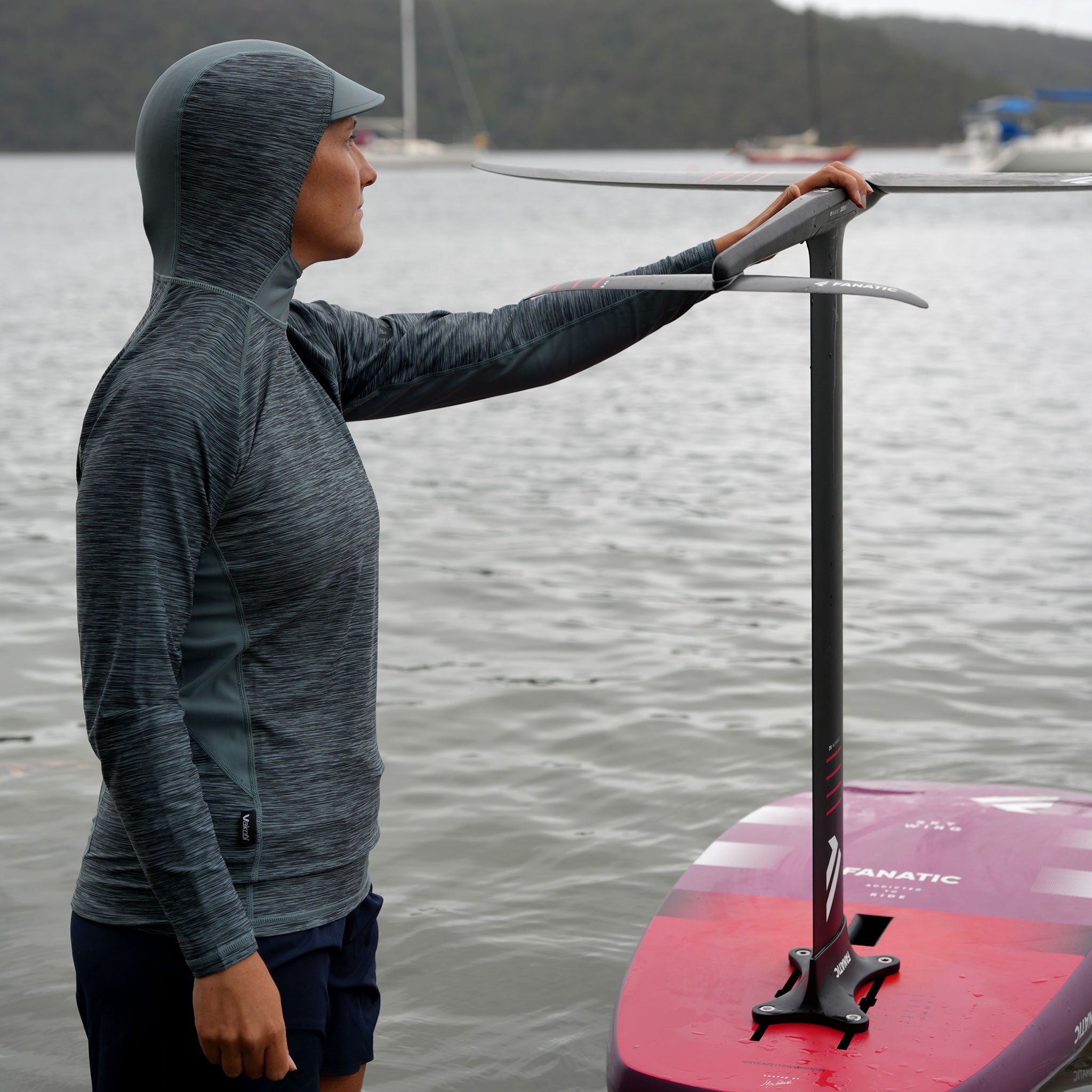 Hooded UV Long Sleeve Rash Top - Steel Blue