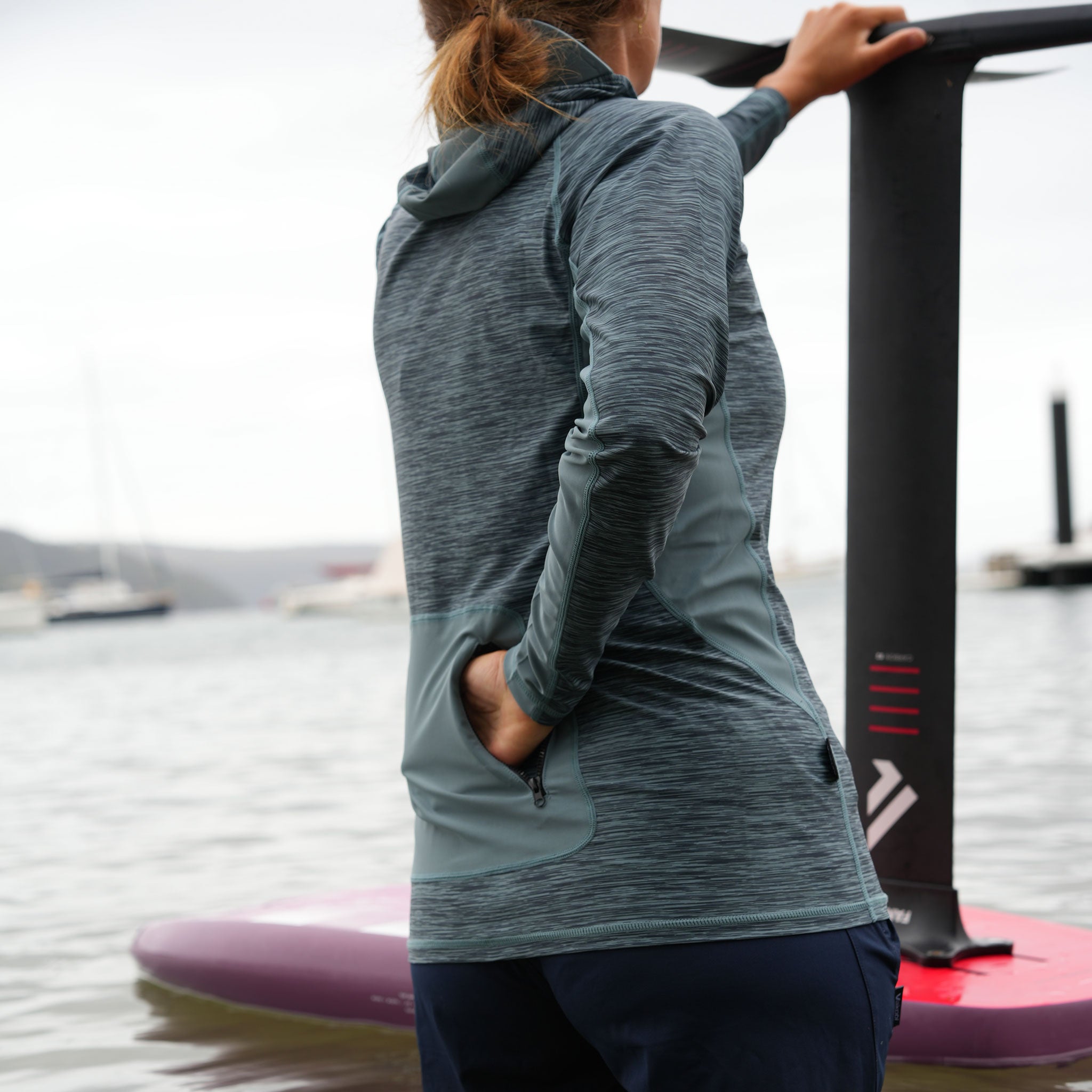 Hooded UV Long Sleeve Rash Top - Steel Blue