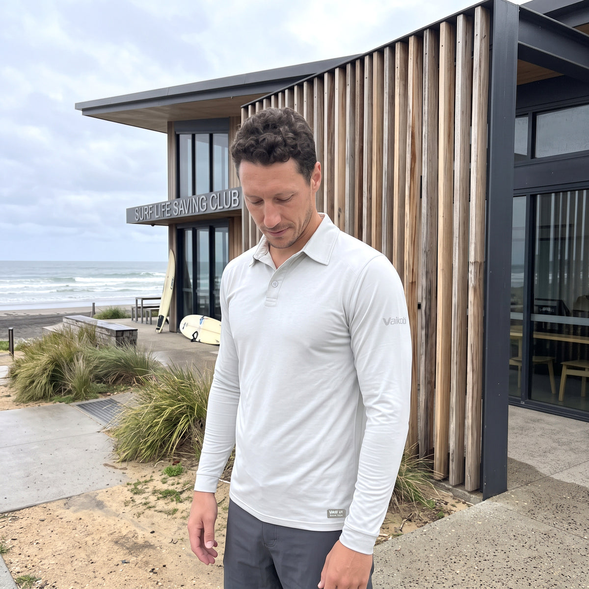 UV Ocean Tech Long Sleeve Polo - Silver