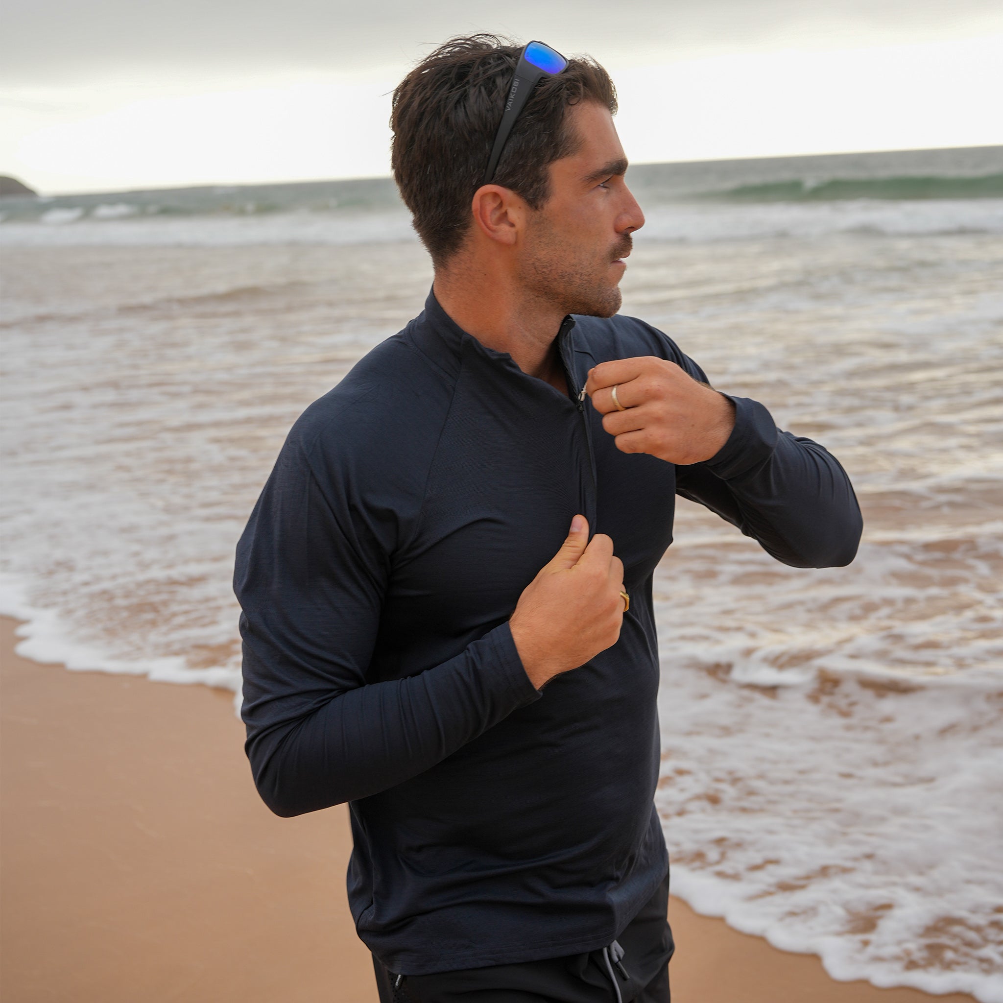 UV Ocean Tech Long Sleeve Zip Top - Charcoal | Vaikobi