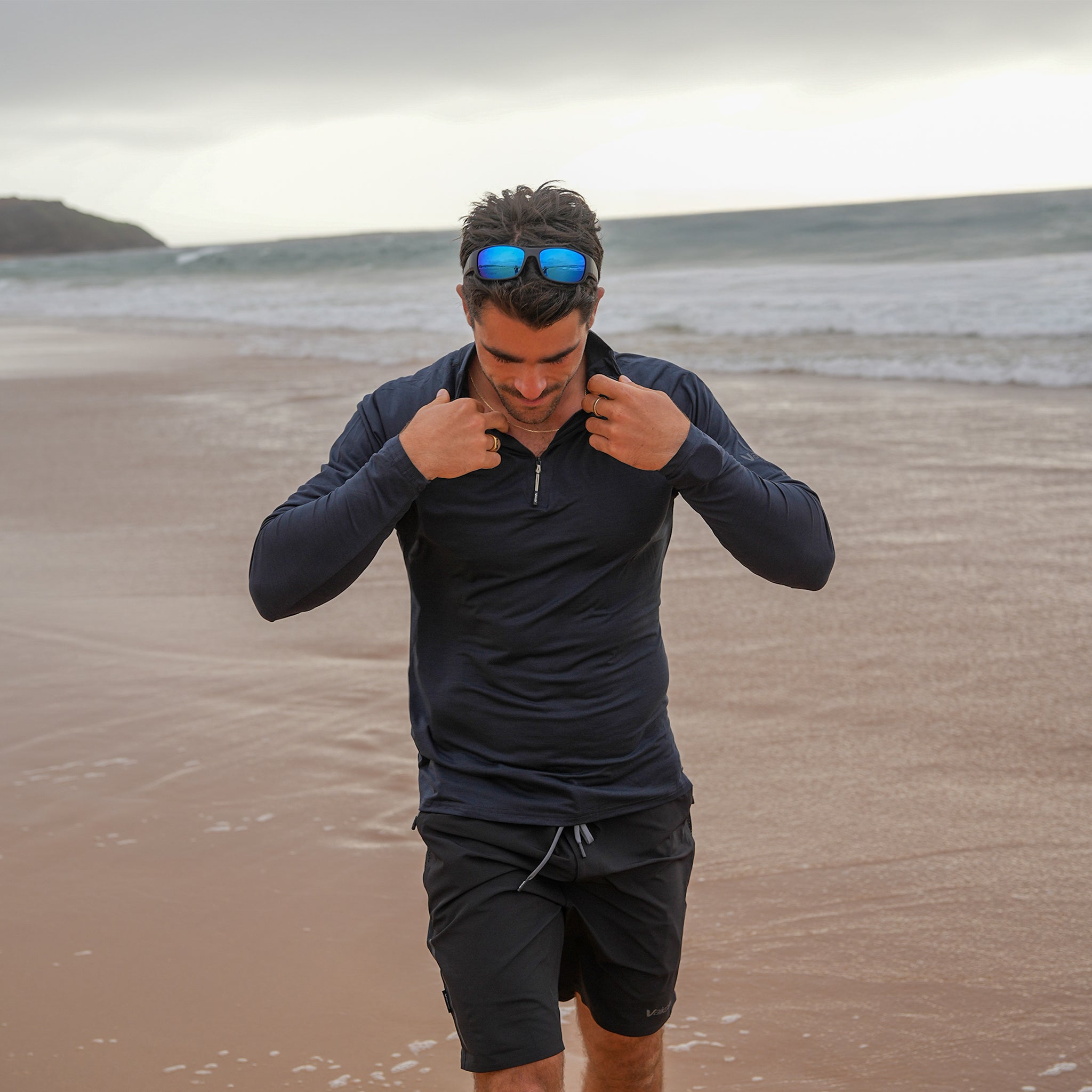 UV Ocean Tech Long Sleeve Zip Top - Charcoal | Vaikobi