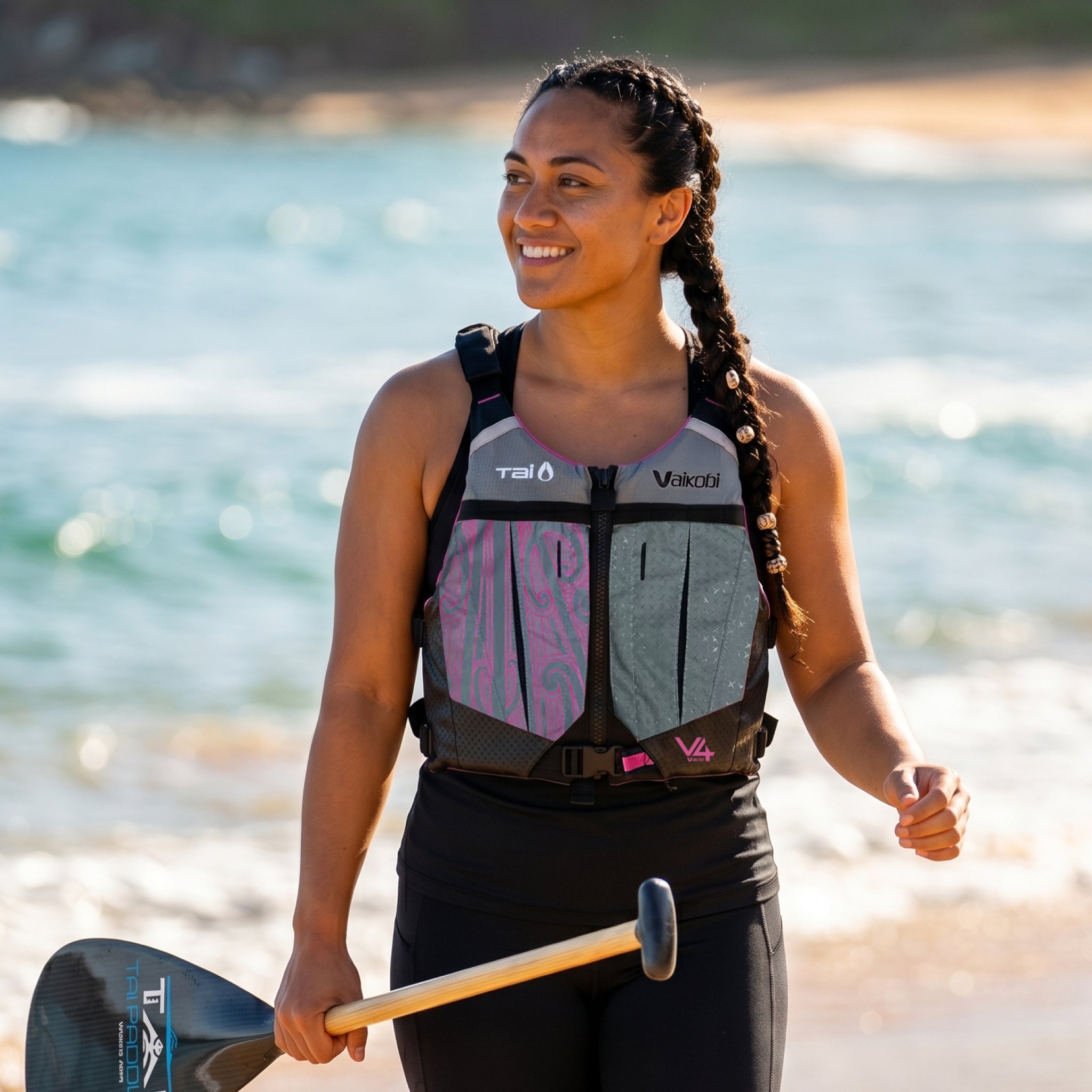 V4 PFD - Tai Paddles Pūhoro Design - Pink/Grey