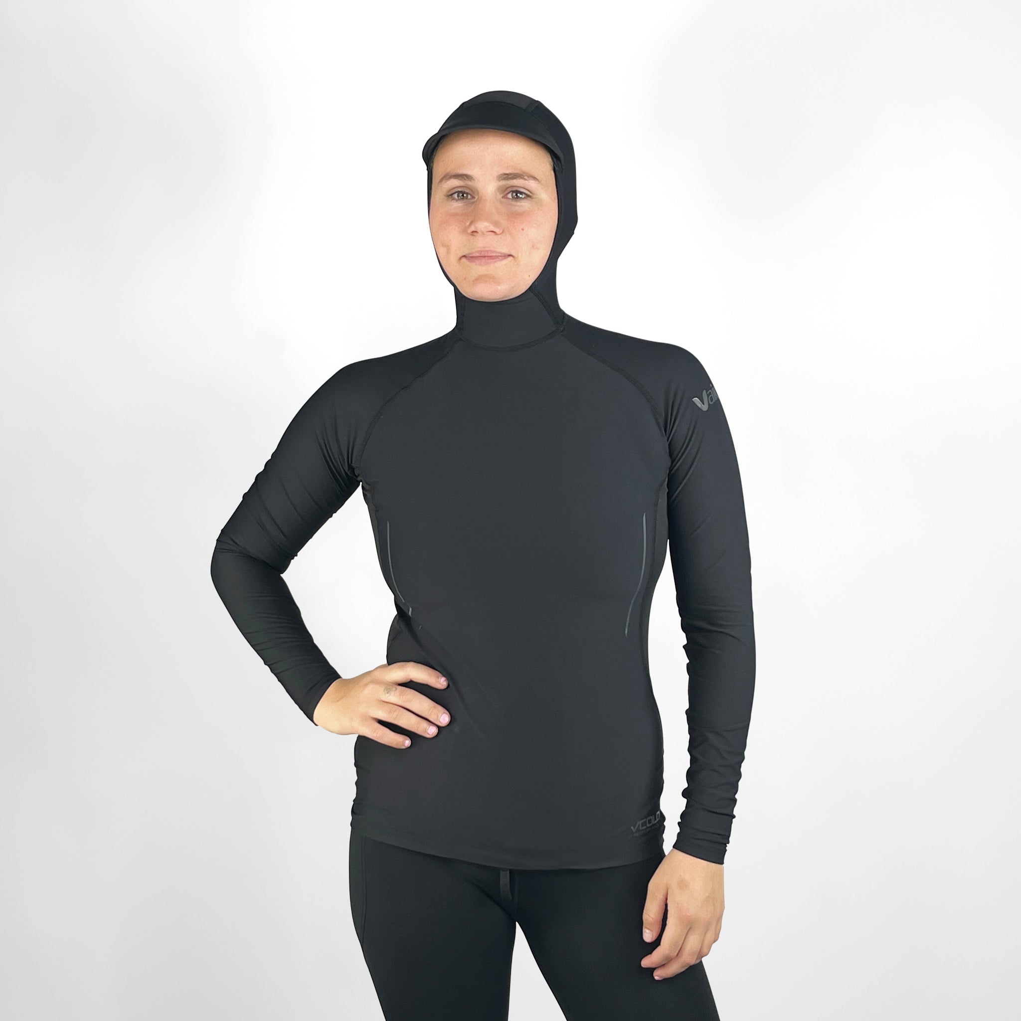 VCOLD Base Layer Hooded Long Sleeve Top - Black