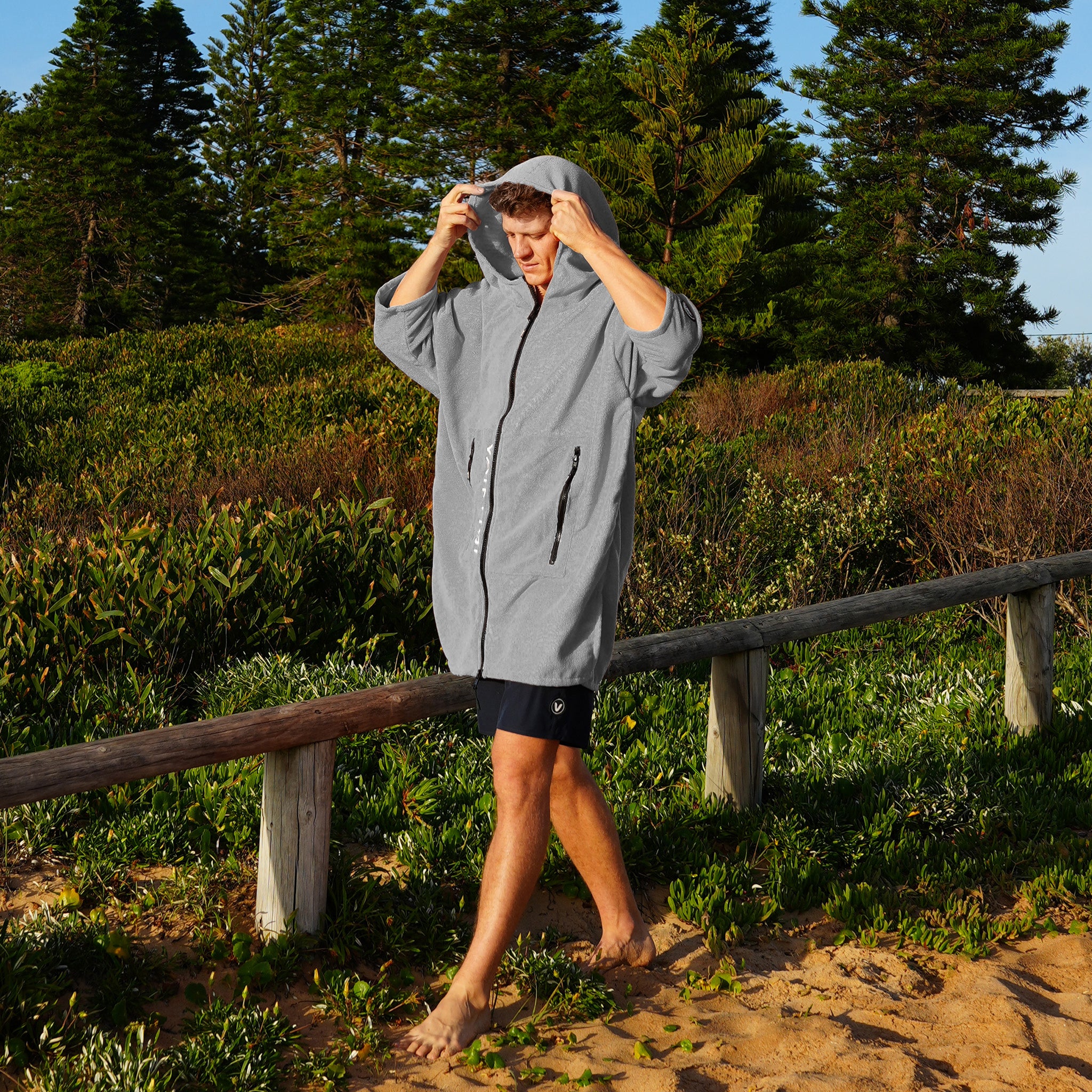 Full Zip Hooded Towel - Grey