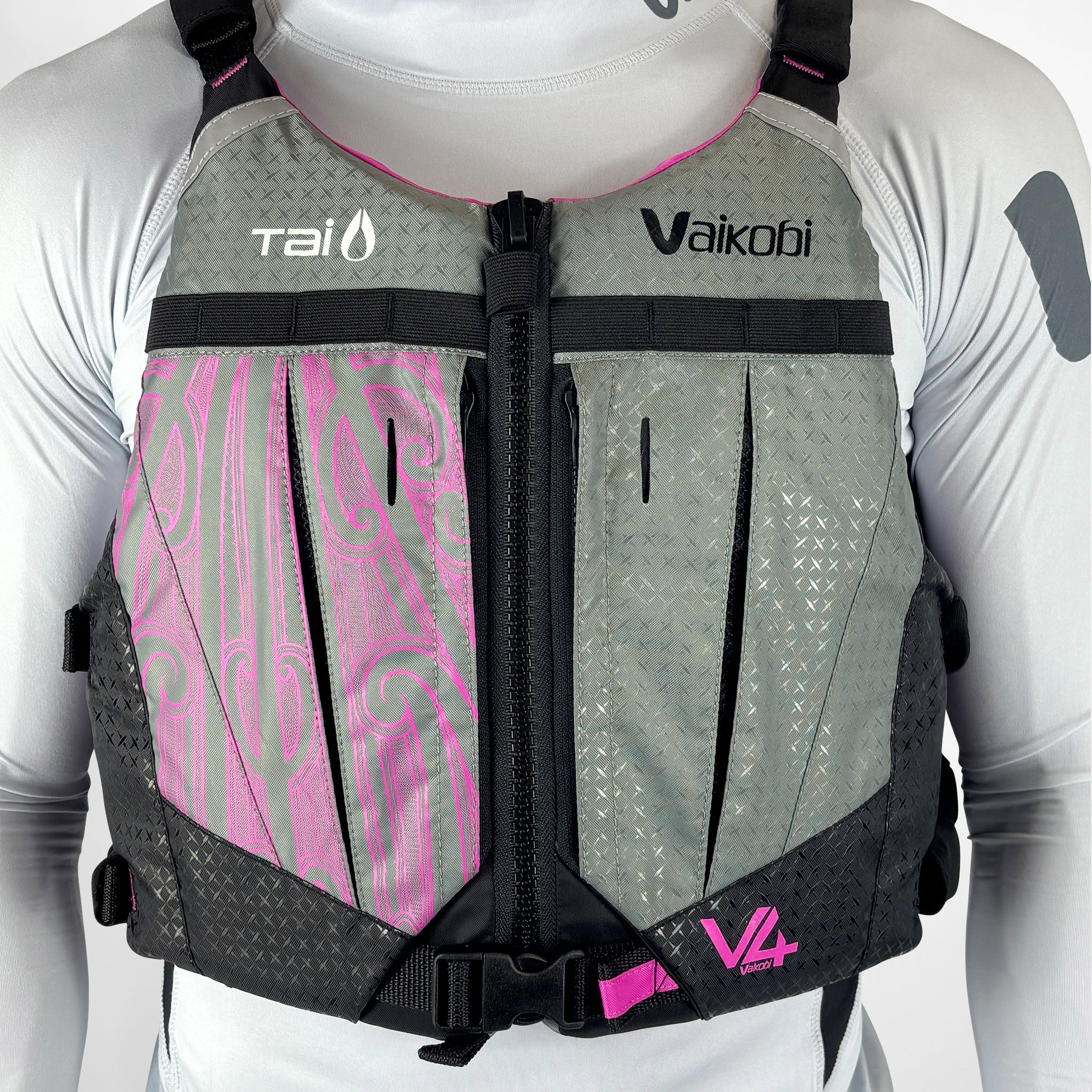 V4 PFD - Tai Paddles Pūhoro Design - Pink/Grey
