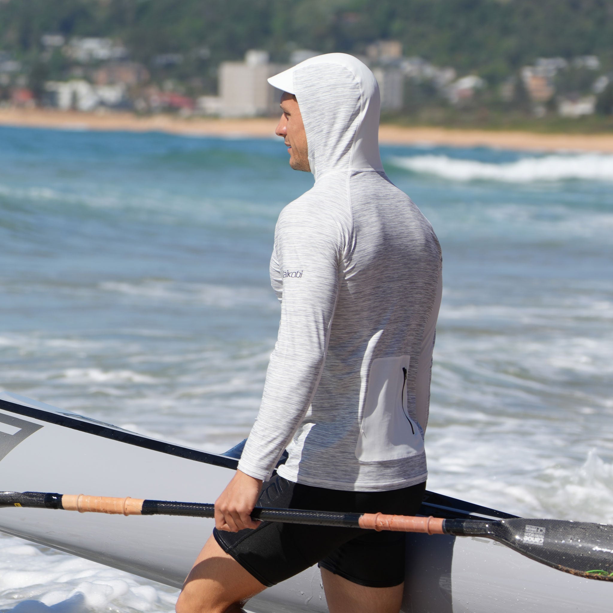 Hooded UV Long Sleeve Rash Top - Silver