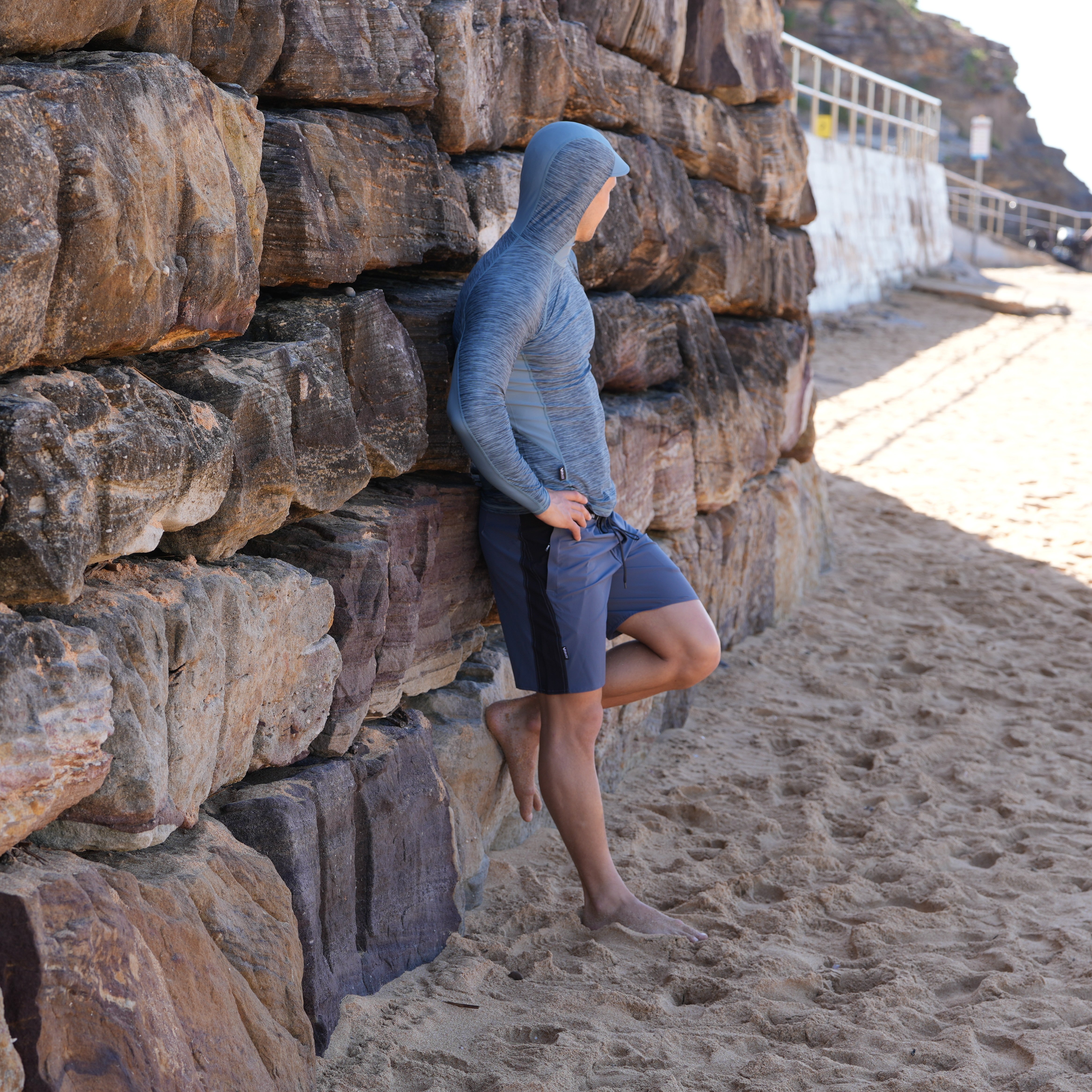 Hooded UV Long Sleeve Rash Top - Steel Blue